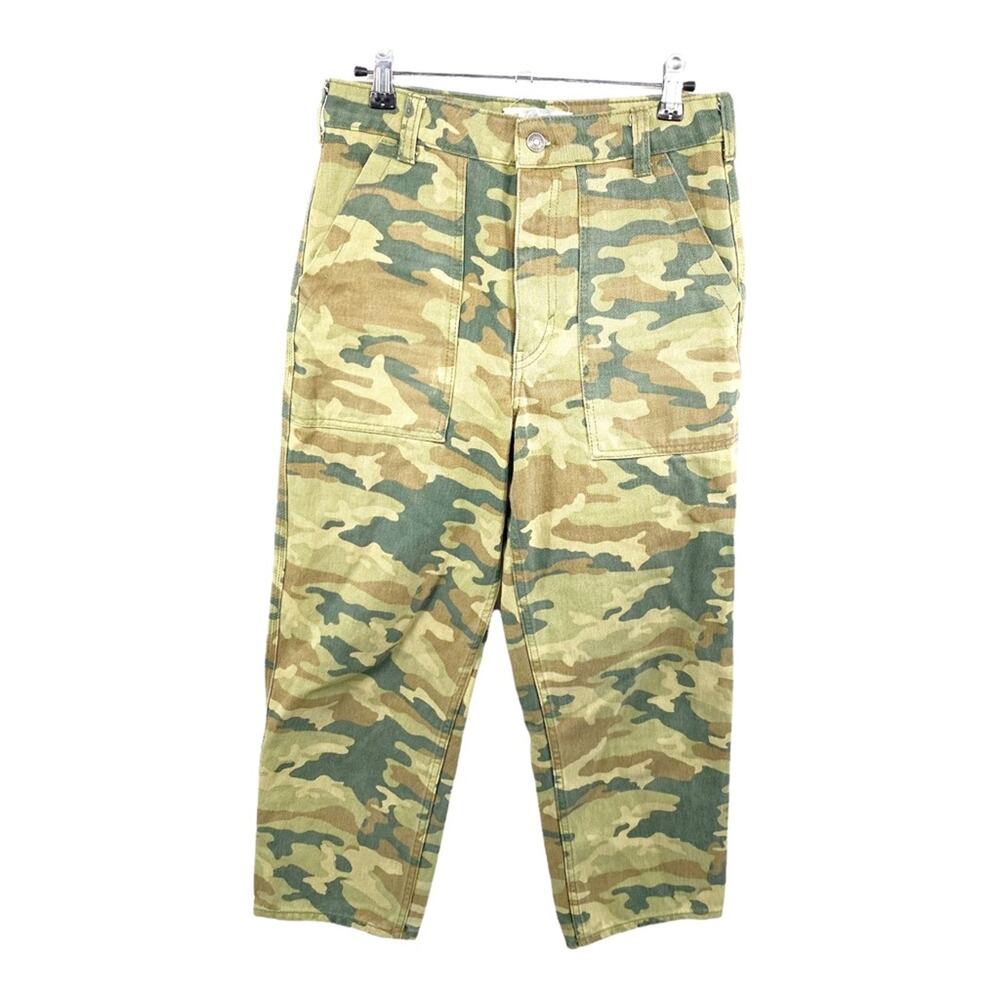 Free People We The Free Remy Cropped Cargo Pants Army Print Wide Leg Size 27 - Picture 3 of 12